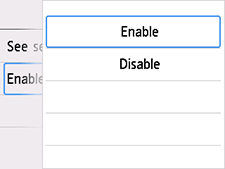Wired LAN screen: Select Enable